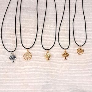 Elegant Gold and Silver Tree Pendant Necklace Set